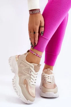 Hot Boto Klasyczne Sportowe Buty Na Platformie Beżowe Bowie