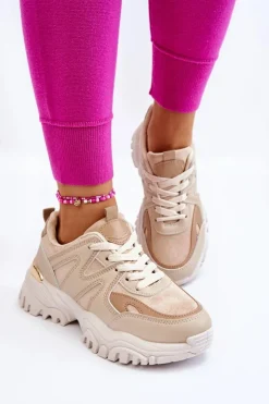 Hot Boto Klasyczne Sportowe Buty Na Platformie Beżowe Bowie