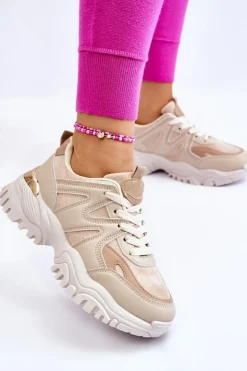 Hot Boto Klasyczne Sportowe Buty Na Platformie Beżowe Bowie