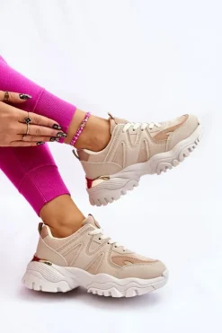 Hot Boto Klasyczne Sportowe Buty Na Platformie Beżowe Bowie