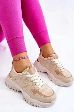 Hot Boto Klasyczne Sportowe Buty Na Platformie Beżowe Bowie