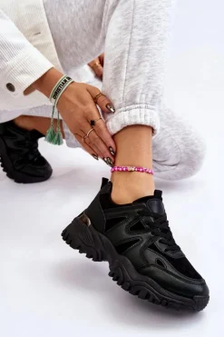 Damskie Boto Klasyczne Sportowe Buty Na Platformie Czarne Bowie