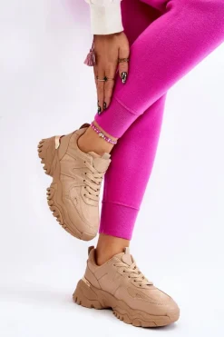 Boto Sneakersy Damskie*Klasyczne Sportowe Buty Na Platformie Ciemnobeżowe Bowie