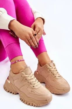 Boto Sneakersy Damskie*Klasyczne Sportowe Buty Na Platformie Ciemnobeżowe Bowie