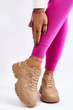 Boto Sneakersy Damskie*Klasyczne Sportowe Buty Na Platformie Ciemnobeżowe Bowie