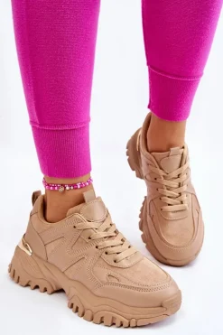 Boto Sneakersy Damskie*Klasyczne Sportowe Buty Na Platformie Ciemnobeżowe Bowie