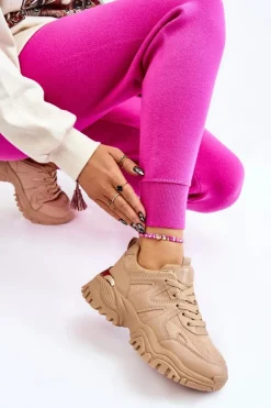 Boto Sneakersy Damskie*Klasyczne Sportowe Buty Na Platformie Ciemnobeżowe Bowie