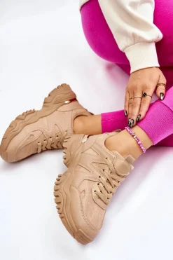 Boto Sneakersy Damskie*Klasyczne Sportowe Buty Na Platformie Ciemnobeżowe Bowie