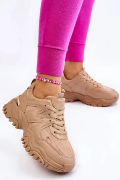 Boto Sneakersy Damskie*Klasyczne Sportowe Buty Na Platformie Ciemnobeżowe Bowie