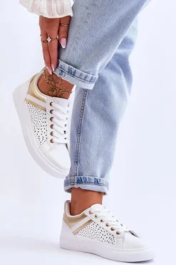 Boto Klasyczne Sportowe Buty Z Ażurowym Wzorem Biało-Złote Happier