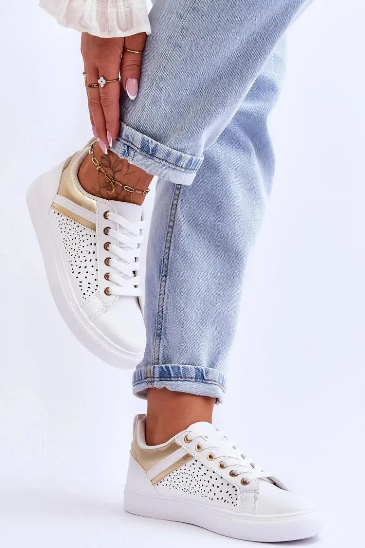 Boto Klasyczne Sportowe Buty Z Ażurowym Wzorem Biało-Złote Happier