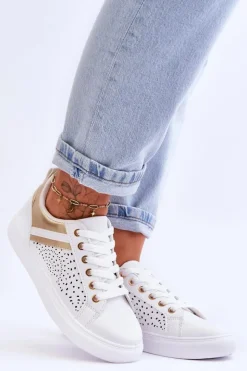 Boto Klasyczne Sportowe Buty Z Ażurowym Wzorem Biało-Złote Happier