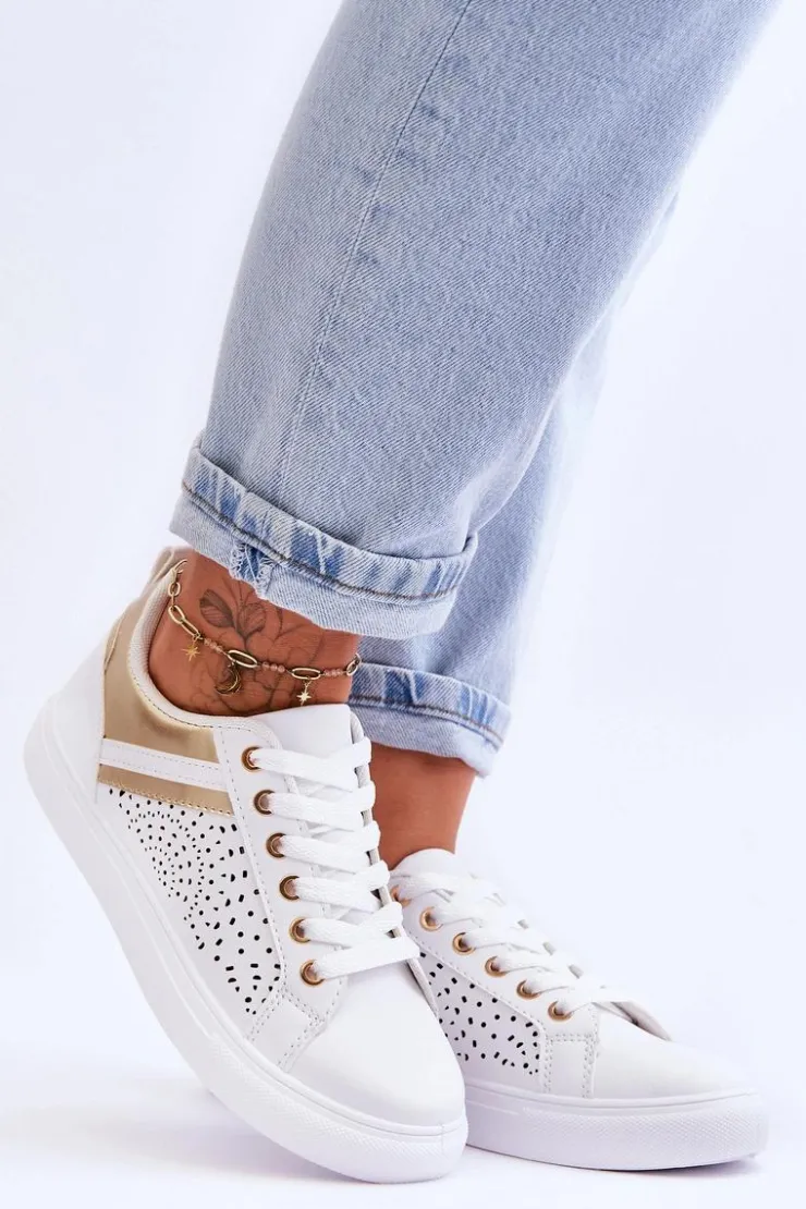 Boto Klasyczne Sportowe Buty Z Ażurowym Wzorem Biało-Złote Happier