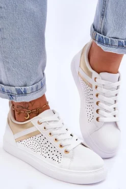 Boto Klasyczne Sportowe Buty Z Ażurowym Wzorem Biało-Złote Happier