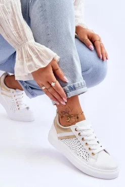 Boto Klasyczne Sportowe Buty Z Ażurowym Wzorem Biało-Złote Happier