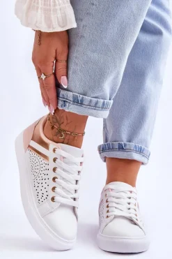 Damskie Boto Klasyczne Sportowe Buty Z Ażurowym Wzorem Biało-Różowo-Złote Happier