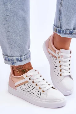 Damskie Boto Klasyczne Sportowe Buty Z Ażurowym Wzorem Biało-Różowo-Złote Happier