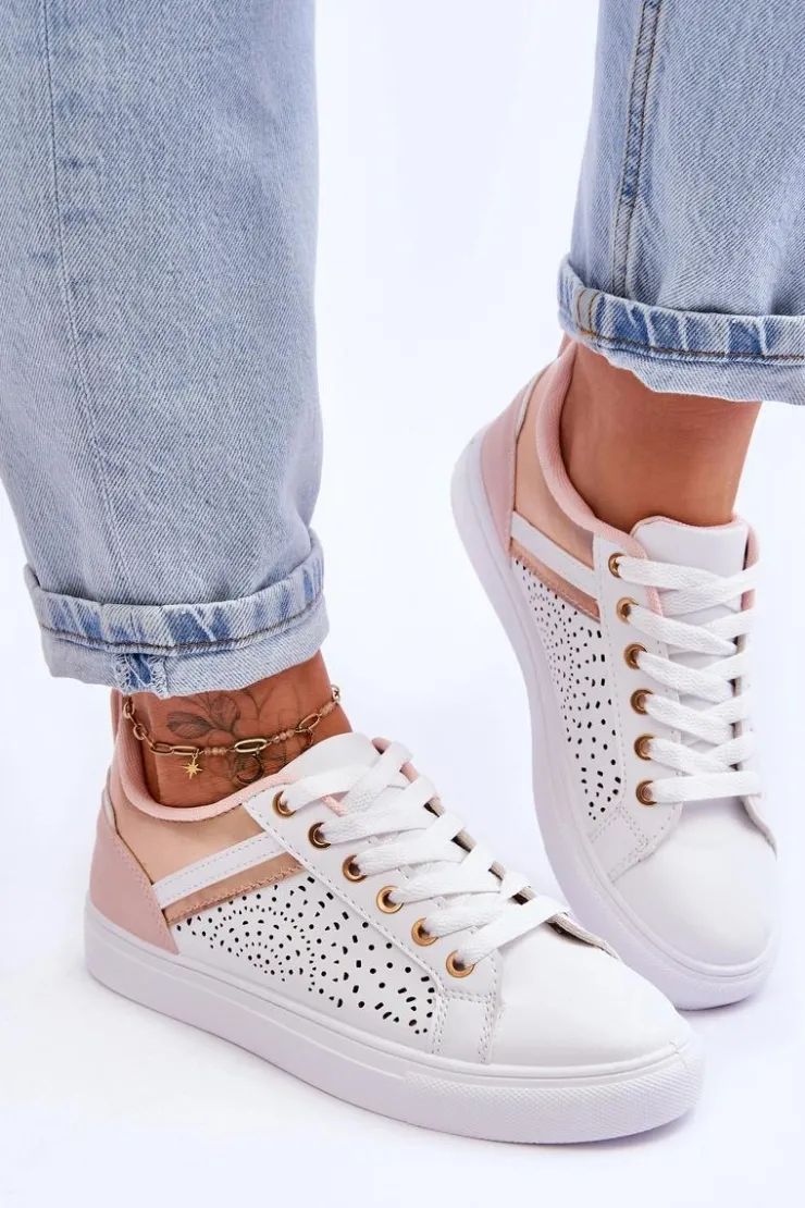 Damskie Boto Klasyczne Sportowe Buty Z Ażurowym Wzorem Biało-Różowo-Złote Happier