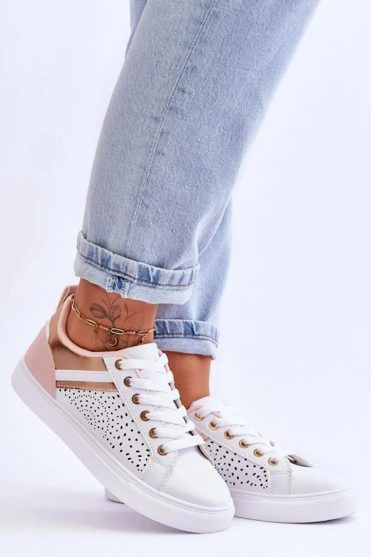 Damskie Boto Klasyczne Sportowe Buty Z Ażurowym Wzorem Biało-Różowo-Złote Happier