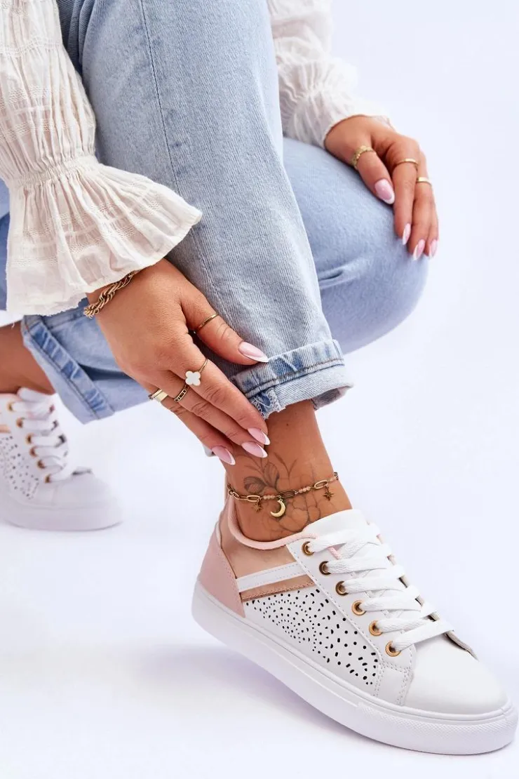 Damskie Boto Klasyczne Sportowe Buty Z Ażurowym Wzorem Biało-Różowo-Złote Happier