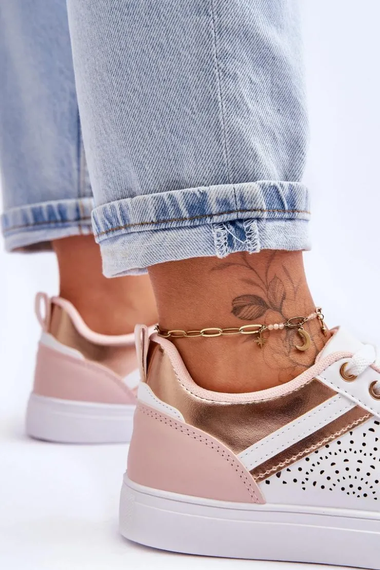 Damskie Boto Klasyczne Sportowe Buty Z Ażurowym Wzorem Biało-Różowo-Złote Happier