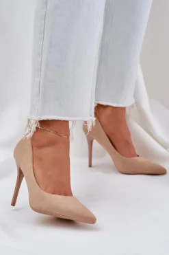 New Boto Klasyczne Szpilki Z Eko Zamszu Beżowe Navinda