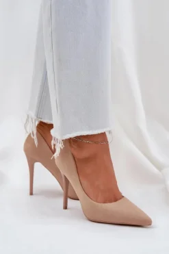 New Boto Klasyczne Szpilki Z Eko Zamszu Beżowe Navinda