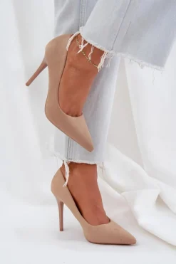 New Boto Klasyczne Szpilki Z Eko Zamszu Beżowe Navinda