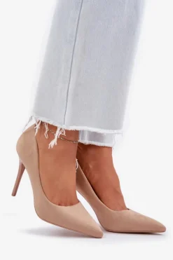 New Boto Klasyczne Szpilki Z Eko Zamszu Beżowe Navinda