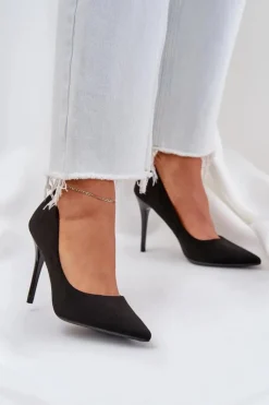 Boto Czółenka Klasyczne*Klasyczne Szpilki Z Eko Zamszu Czarne Navinda