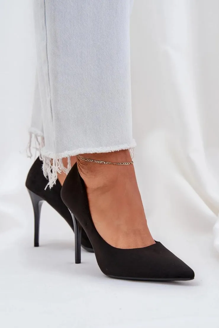 Boto Czółenka Klasyczne*Klasyczne Szpilki Z Eko Zamszu Czarne Navinda