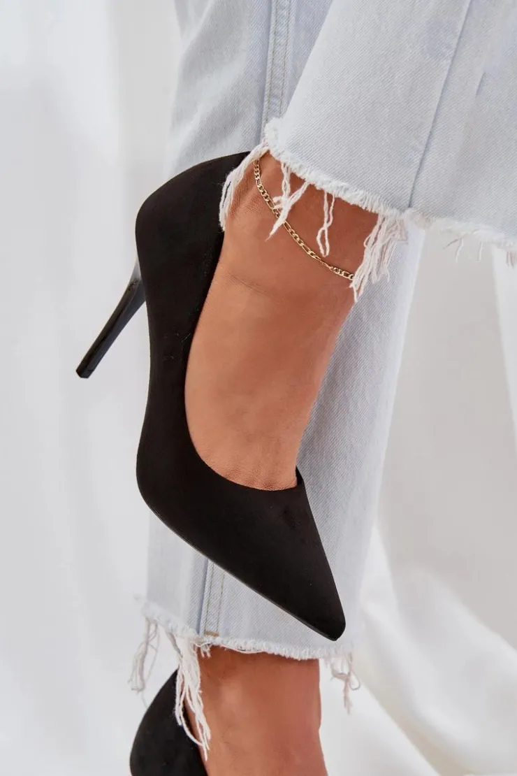 Boto Czółenka Klasyczne*Klasyczne Szpilki Z Eko Zamszu Czarne Navinda