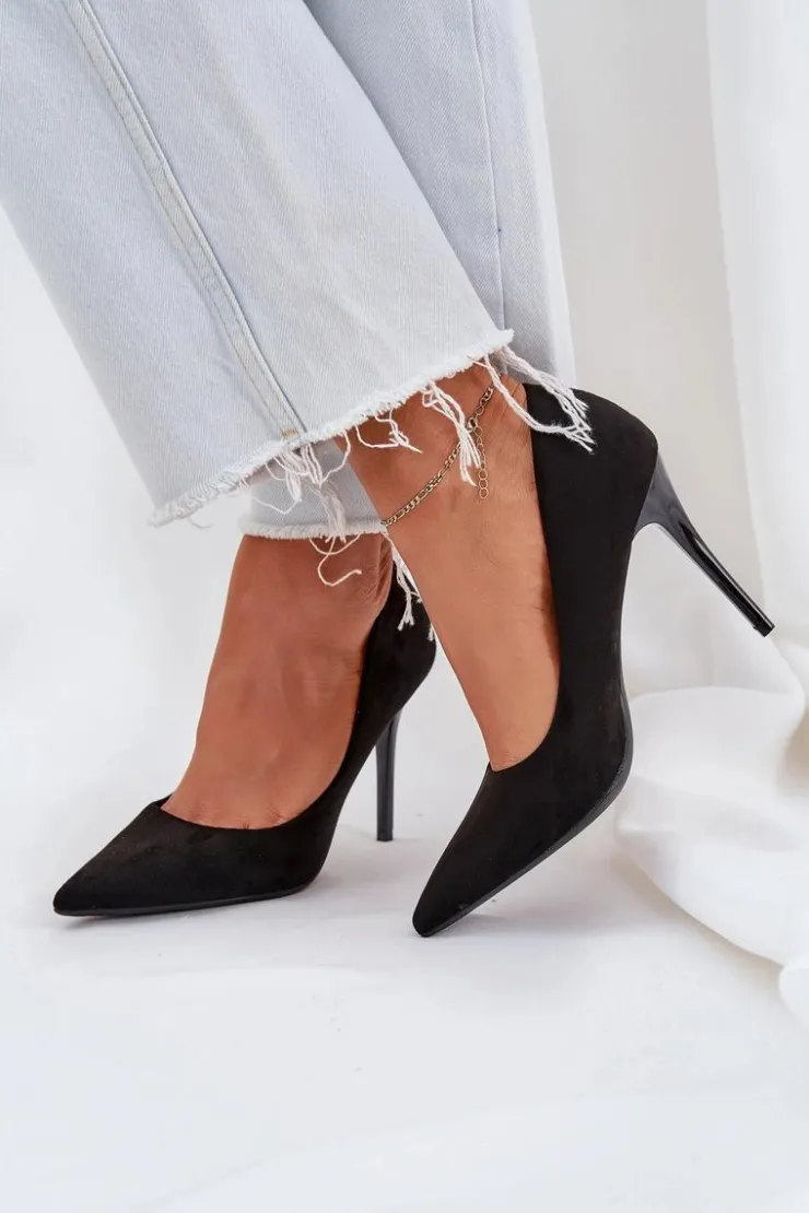 Boto Czółenka Klasyczne*Klasyczne Szpilki Z Eko Zamszu Czarne Navinda