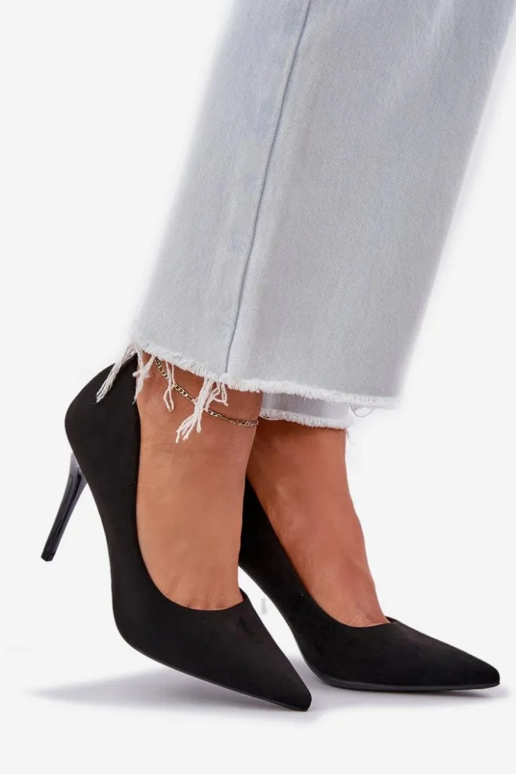 Boto Czółenka Klasyczne*Klasyczne Szpilki Z Eko Zamszu Czarne Navinda