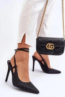 Damskie Boto Klasyczne Szpilki Zdobione Cyrkoniami Czarne Guda