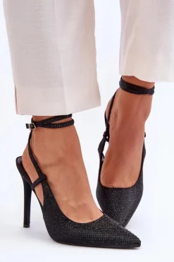 Damskie Boto Klasyczne Szpilki Zdobione Cyrkoniami Czarne Guda