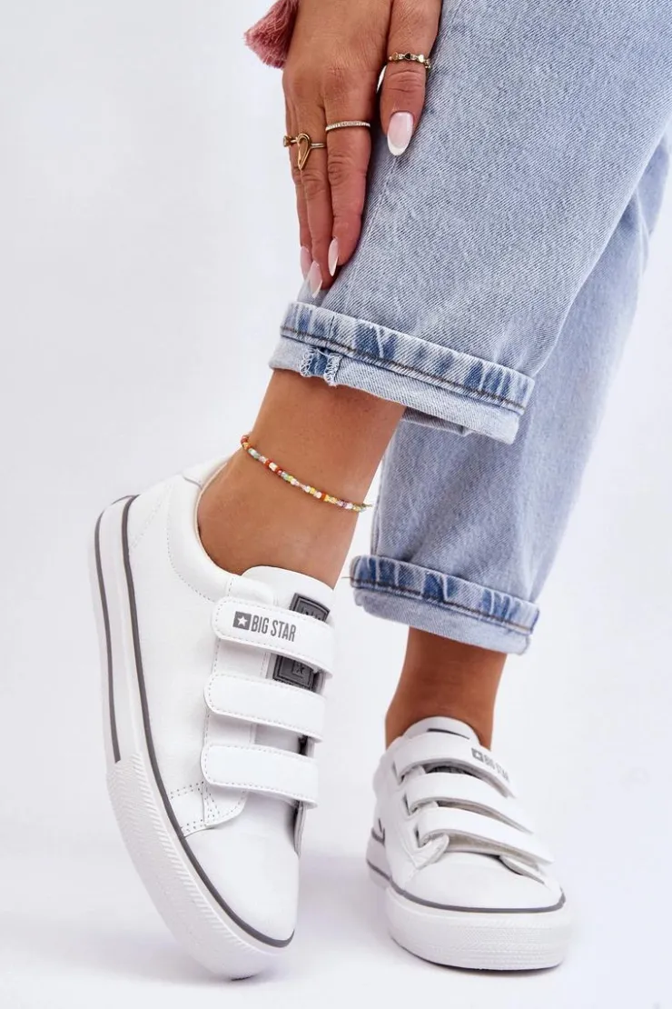 Damskie Big Star Shoes Klasyczne Tenisówki Na Rzepy Big Star LL274A205 Białe