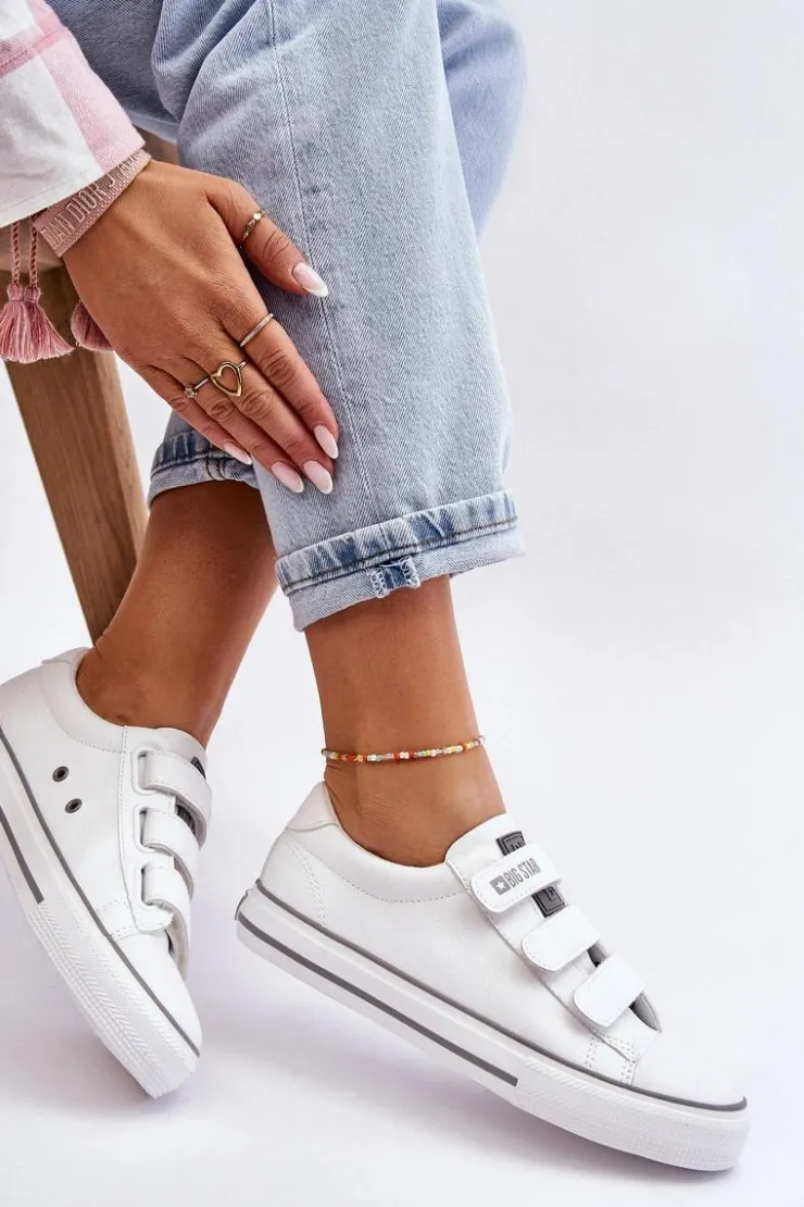 Damskie Big Star Shoes Klasyczne Tenisówki Na Rzepy Big Star LL274A205 Białe