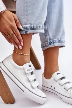 Damskie Big Star Shoes Klasyczne Tenisówki Na Rzepy Big Star LL274A205 Białe