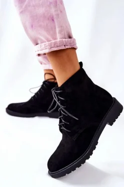 Damskie Boto Klasyczne Wiązane Botki Czarne Melome