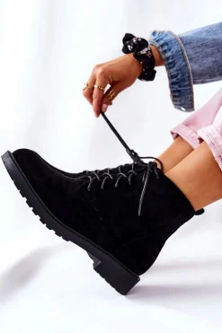 Damskie Boto Klasyczne Wiązane Botki Czarne Melome