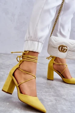 Boto Czółenka Zamszowe|Czółenka Na Słupku*Klasyczne Wiązane Zamszowe Czółenka Żółte Lucira