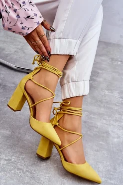 Boto Czółenka Zamszowe|Czółenka Na Słupku*Klasyczne Wiązane Zamszowe Czółenka Żółte Lucira