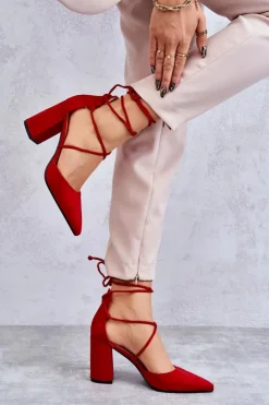 Damskie Boto Klasyczne Wiązane Zamszowe Czółenka Czerwone Lucira