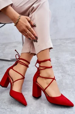 Damskie Boto Klasyczne Wiązane Zamszowe Czółenka Czerwone Lucira