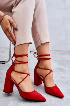 Damskie Boto Klasyczne Wiązane Zamszowe Czółenka Czerwone Lucira