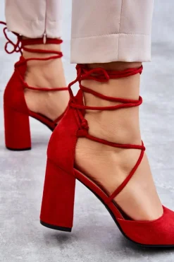 Damskie Boto Klasyczne Wiązane Zamszowe Czółenka Czerwone Lucira