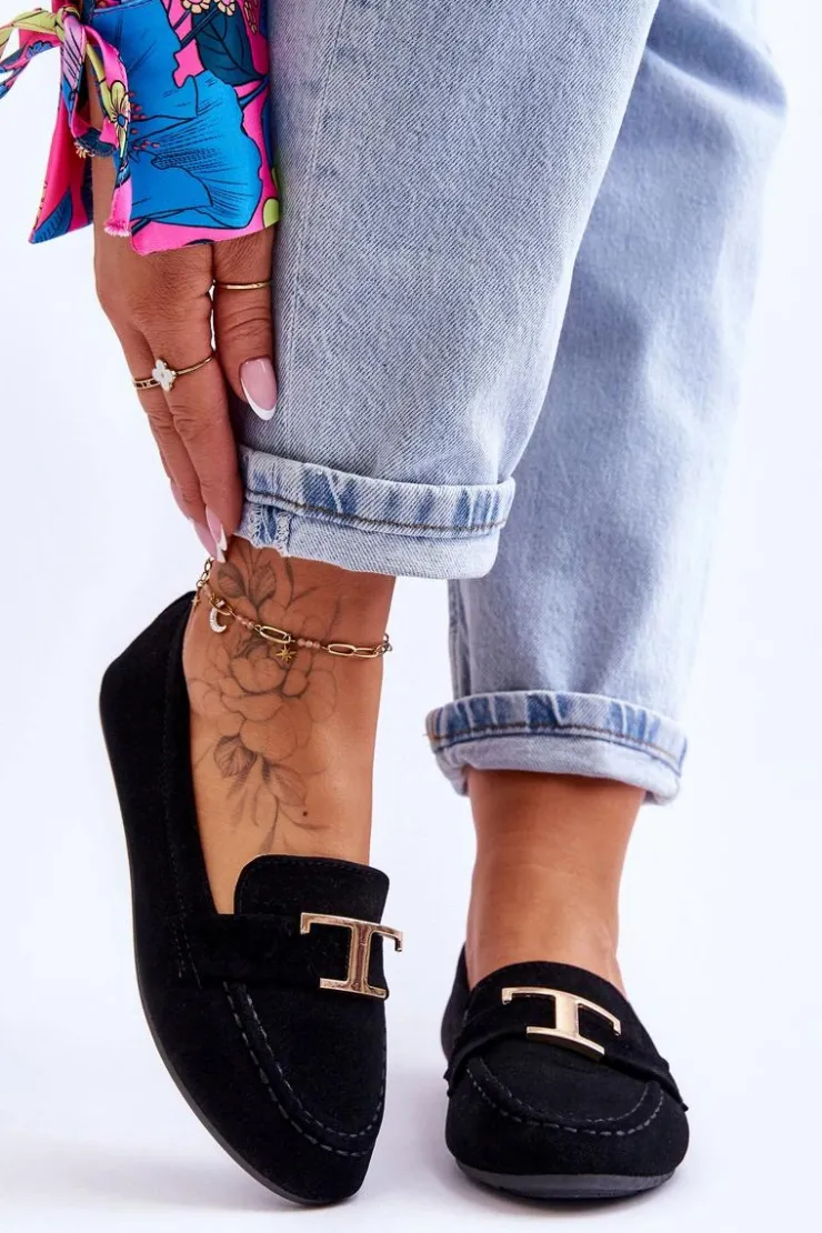 Boto Loafersy Damskie|Mokasyny Damskie Zamszowe*Klasyczne Wsuwane Mokasyny Czarne Carly Czarny