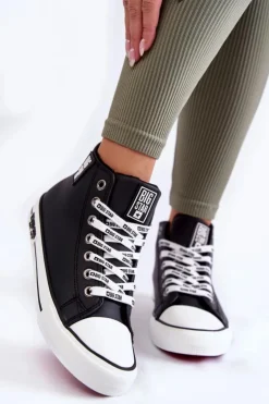 Big Star Shoes Trampki Ocieplane|Trampki Damskie Big Star*Klasyczne Wysokie Ocieplane Trampki Big Star KK274598 Czarne