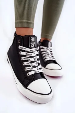 Big Star Shoes Trampki Ocieplane|Trampki Damskie Big Star*Klasyczne Wysokie Ocieplane Trampki Big Star KK274598 Czarne